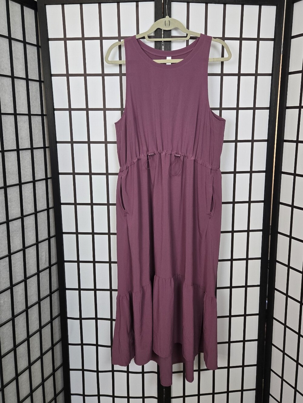Zelle Pursiut Tiered Midi Drawstring Dusty Mauve Dress